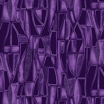 Luminescent Leaves Tonal Purple Geo Fabric Yardage
