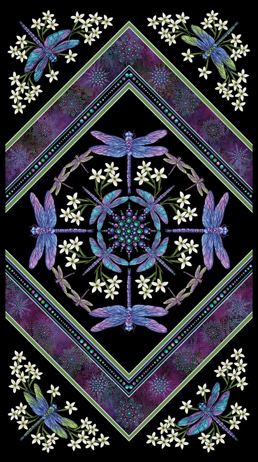 Dragonfly Wonder 24" Panel - quilt fabric panel for quilting projects