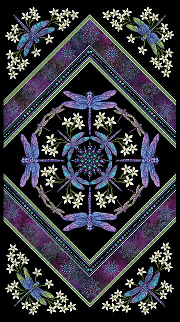Dragonfly Wonder 24" Panel - quilt fabric panel for quilting projects