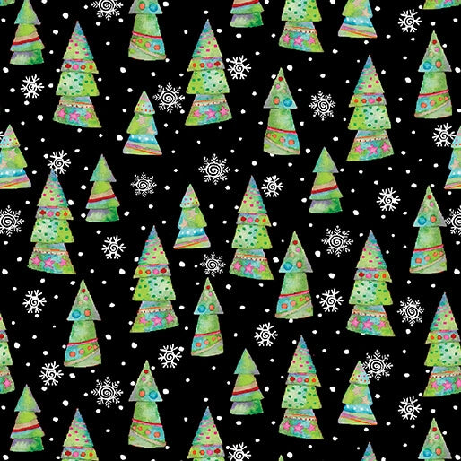 Snow Joy Black Trees Fabric Yardage - quilt fabric for sewing and quilting projects