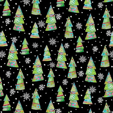 Snow Joy Black Trees Fabric Yardage - quilt fabric for sewing and quilting projects
