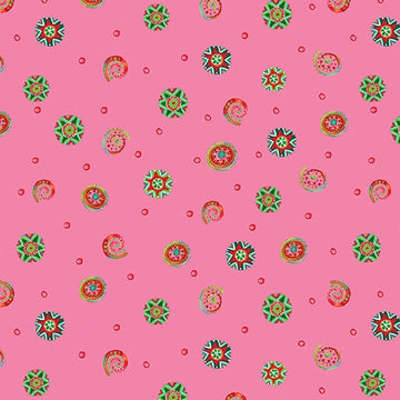 Snow Joy Pink Swirls Fabric Yardage - quilt fabric for sewing and quilting projects