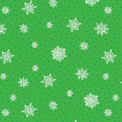 Snow Joy Green Flakes Fabric Yardage - quilt fabric for sewing and quilting projects