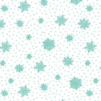 Snow Joy Turquoise on White Flakes Fabric Yardage