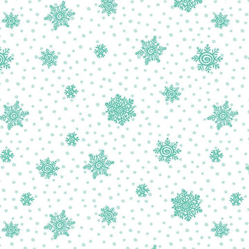 Snow Joy Turquoise on White Flakes Fabric Yardage - quilt fabric for sewing and quilting projects