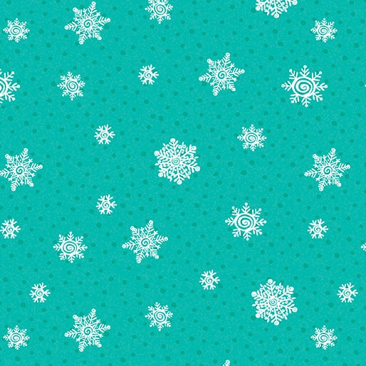Snow Joy Turquoise Flakes Fabric Yardage - quilt fabric for sewing and quilting projects