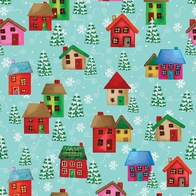 Snow Joy Light Turquoise Village Fabric Yardage