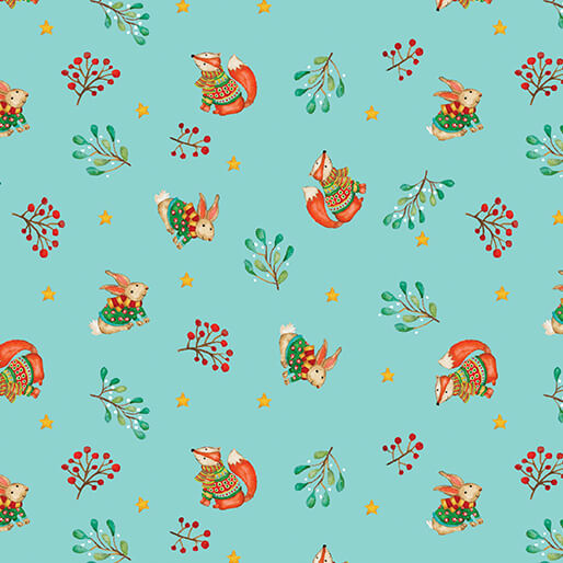 Snow Joy Light Turquoise Friends Fabric Yardage - quilt fabric for sewing and quilting projects