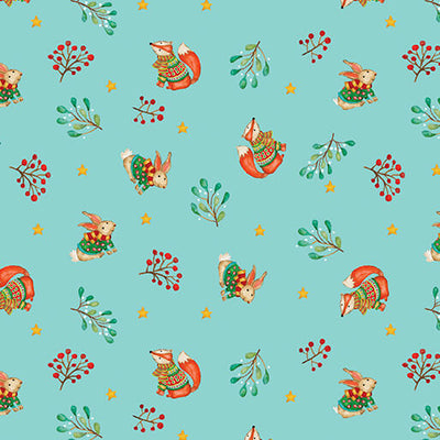 Snow Joy Light Turquoise Friends Fabric Yardage