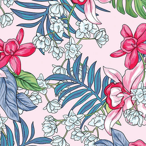Tropical Harmony Bubble Gum Fabric Yardage