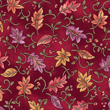 Autumn Breeze Red Dancing Leaves Fabric Yardage