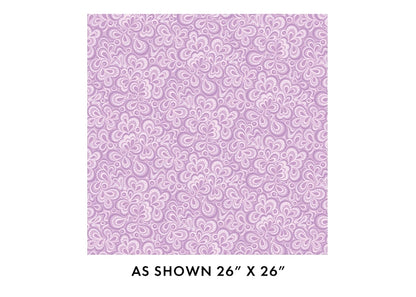 A 108"-wide, 3-yard quilt fabric from Benartex—Twilight Serenade Lavender Stream—features a light purple background with intricate white paisley and floral patterns, ideal for quilting projects.