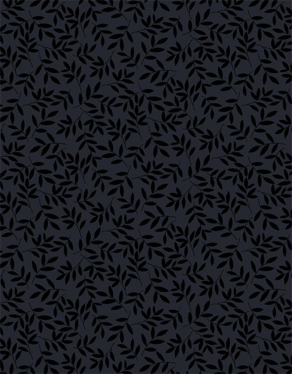 Tossed Leaves Black on Black Fabric Yardage