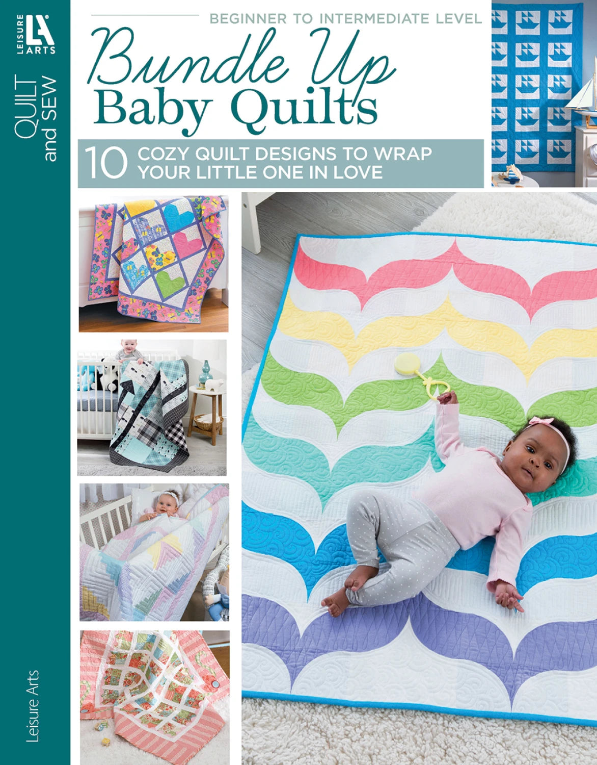 Bundle Up Baby Quilts book front cover with colorful baby quilt