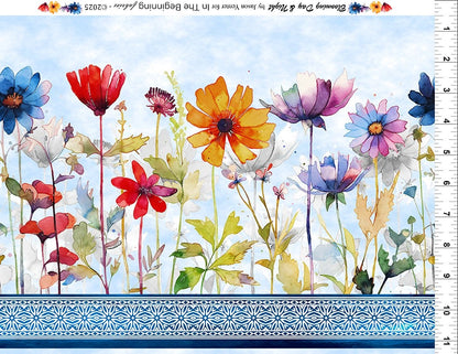 Blooming Day & Night Blue Border Fabric Yardage