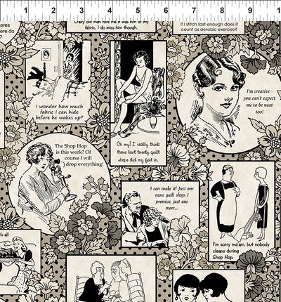 Sketchbook Prints Black on Sepia Quilting Cartoons Fabric Yardage