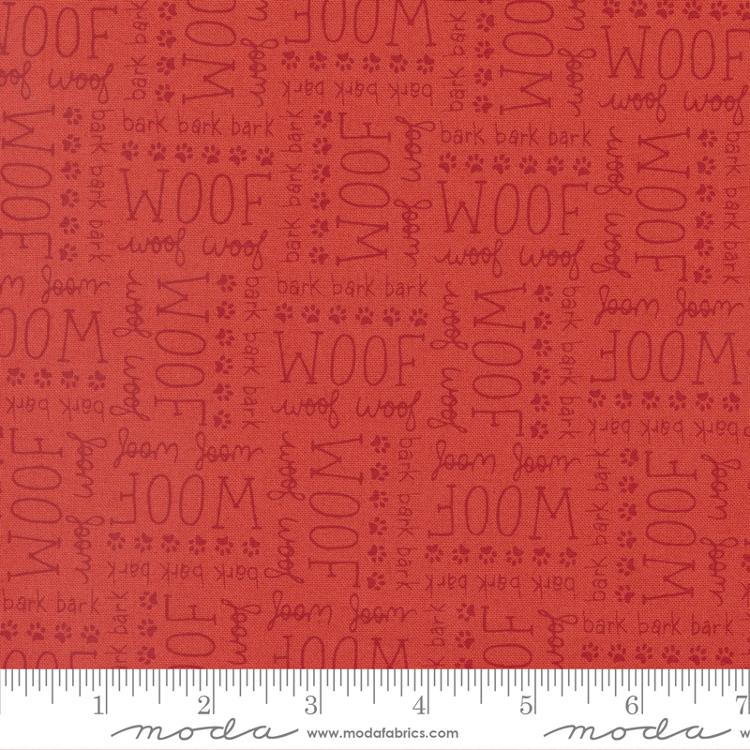 Dog Daze Woof Red Fabric Yardage