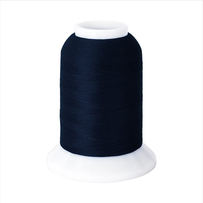 The Brewer Sewing Woolly Nylon #140 Dark Navy 1000m thread sits upright on a white plastic base, ideal as serger looper thread, against a plain white background.