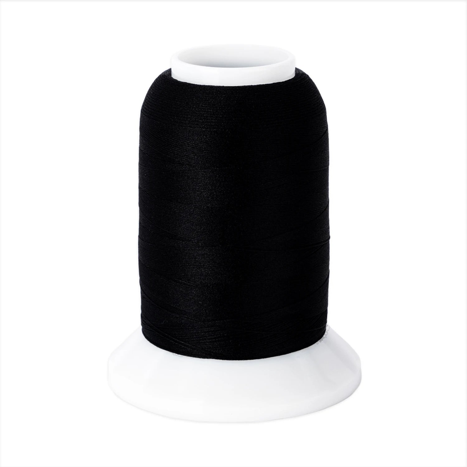 A 1000m spool of Brewer Sewing Woolly Nylon #BLK Black thread stands upright on a white plastic base against a plain white background.