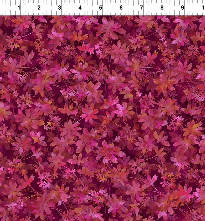 Prism II Magenta Falling Leaves Fabric Yardage