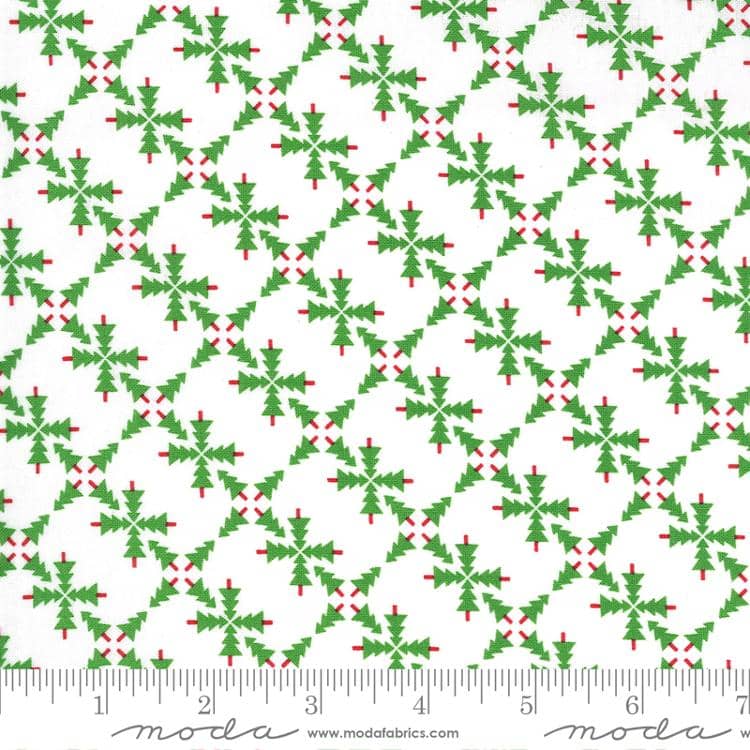 Merry Bright Green on White Forest Fabric Yardage