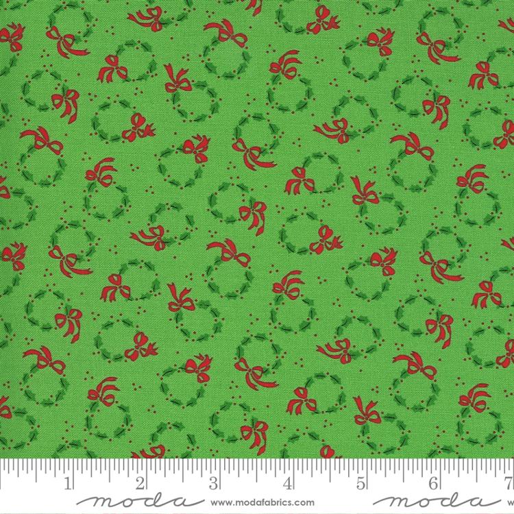 Merry Bright Green Wreaths Fabric Yardage