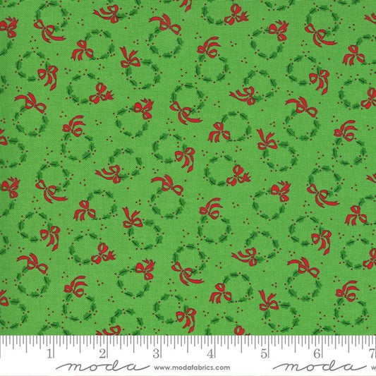 Merry Bright Green Wreaths Fabric Yardage