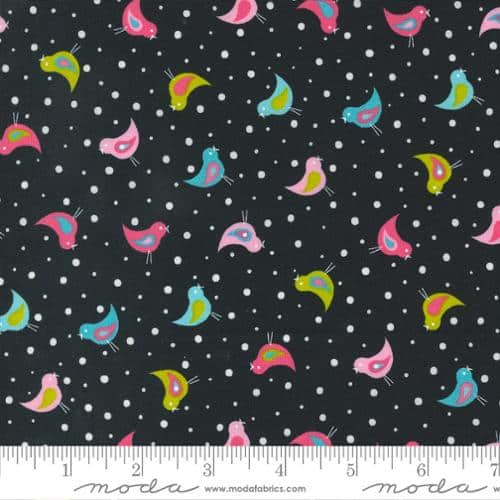 Sweet and Plenty Multi Birds Black Licorice Fabric Yardage