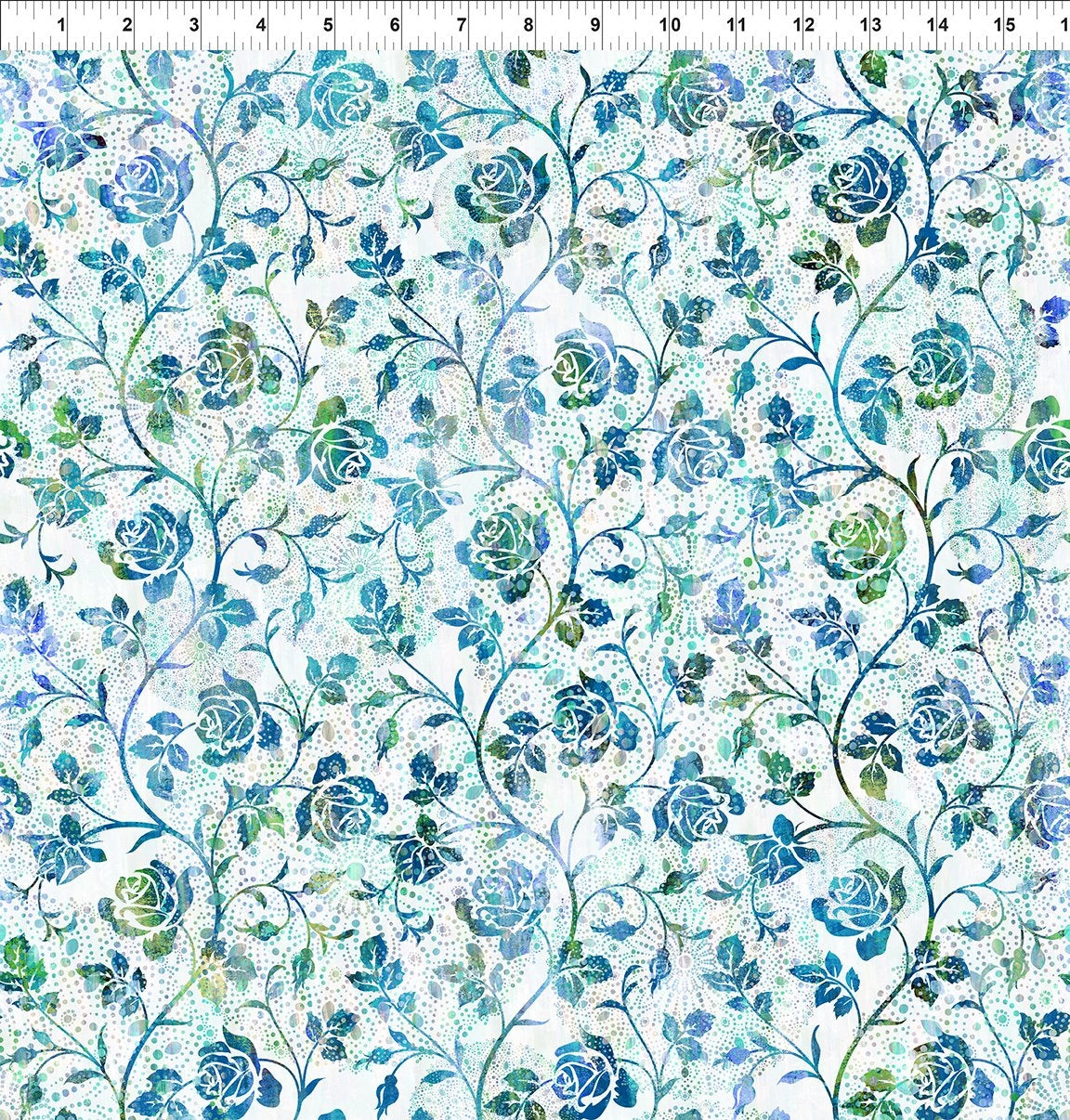 Halcyon II Blue Roses Fabric Yardage