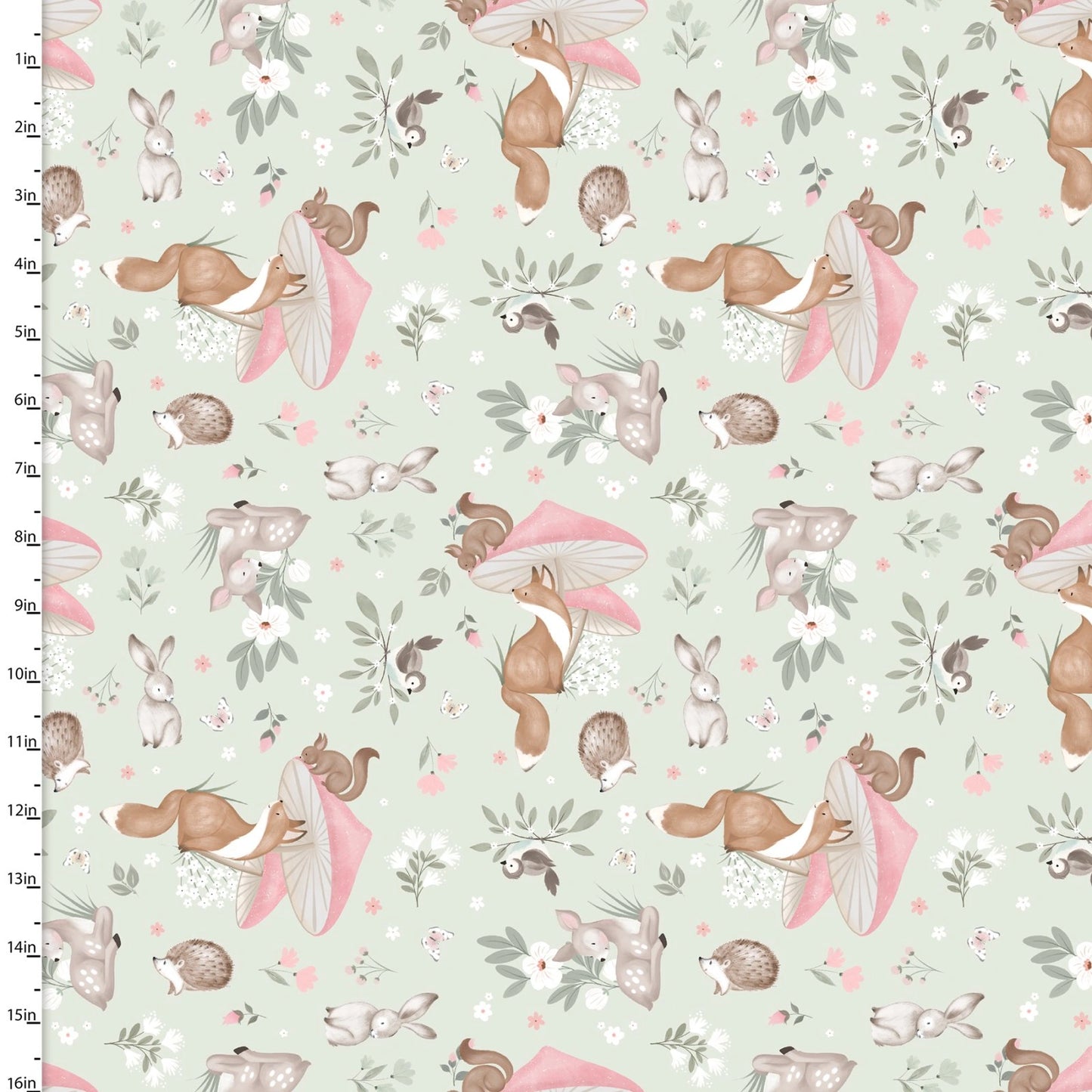 Sweet Woodland Light Green Cuddly Critter Garden Fabric Yardage