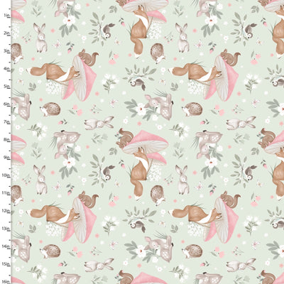 Sweet Woodland Light Green Cuddly Critter Garden Fabric Yardage