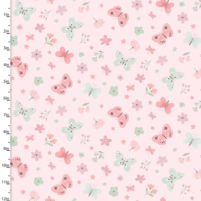 Sweet Woodland Pink Fluttering Petal Parade Fabric Yardage