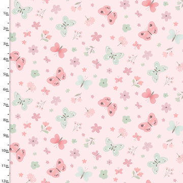 Sweet Woodland Pink Fluttering Petal Parade Fabric Yardage