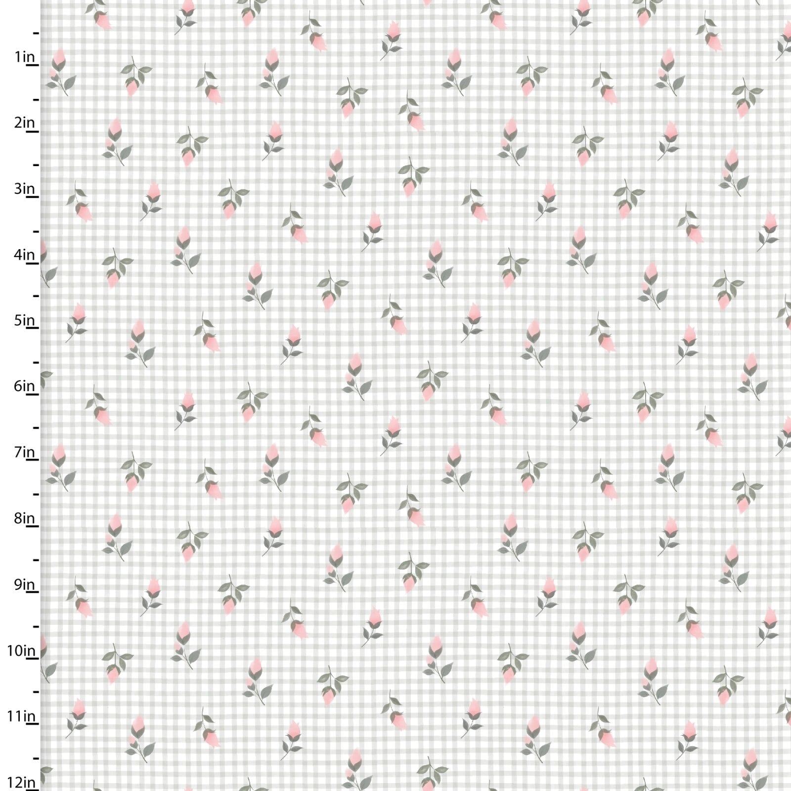 Sweet Woodland White Rosey Gingham Fabric Yardage