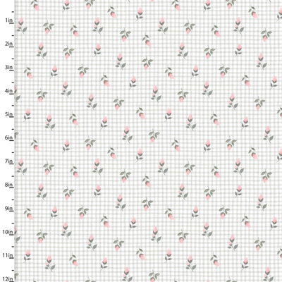 Sweet Woodland White Rosey Gingham Fabric Yardage