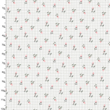 Sweet Woodland White Rosey Gingham Fabric Yardage