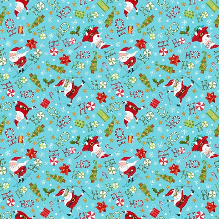 Extreme Santa Present Toss Blue Fabric Yardage