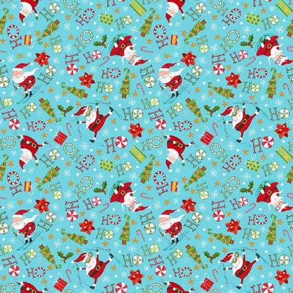 Extreme Santa Present Toss Blue Fabric Yardage