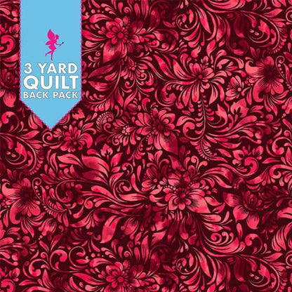 Allure Watercolor Textured Floral Red 118" Wide 3 Yard Quilt Fabric Back Pack