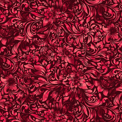 Allure Watercolor Textured Floral Red 118" Wide 3 Yard Quilt Fabric Yardage