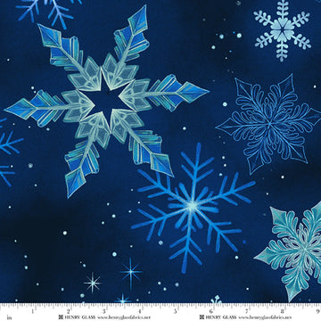 Crystal Cascade Blue Snowflakes 108 inch Wide Quilt Backing Fabric by Henry Glass
