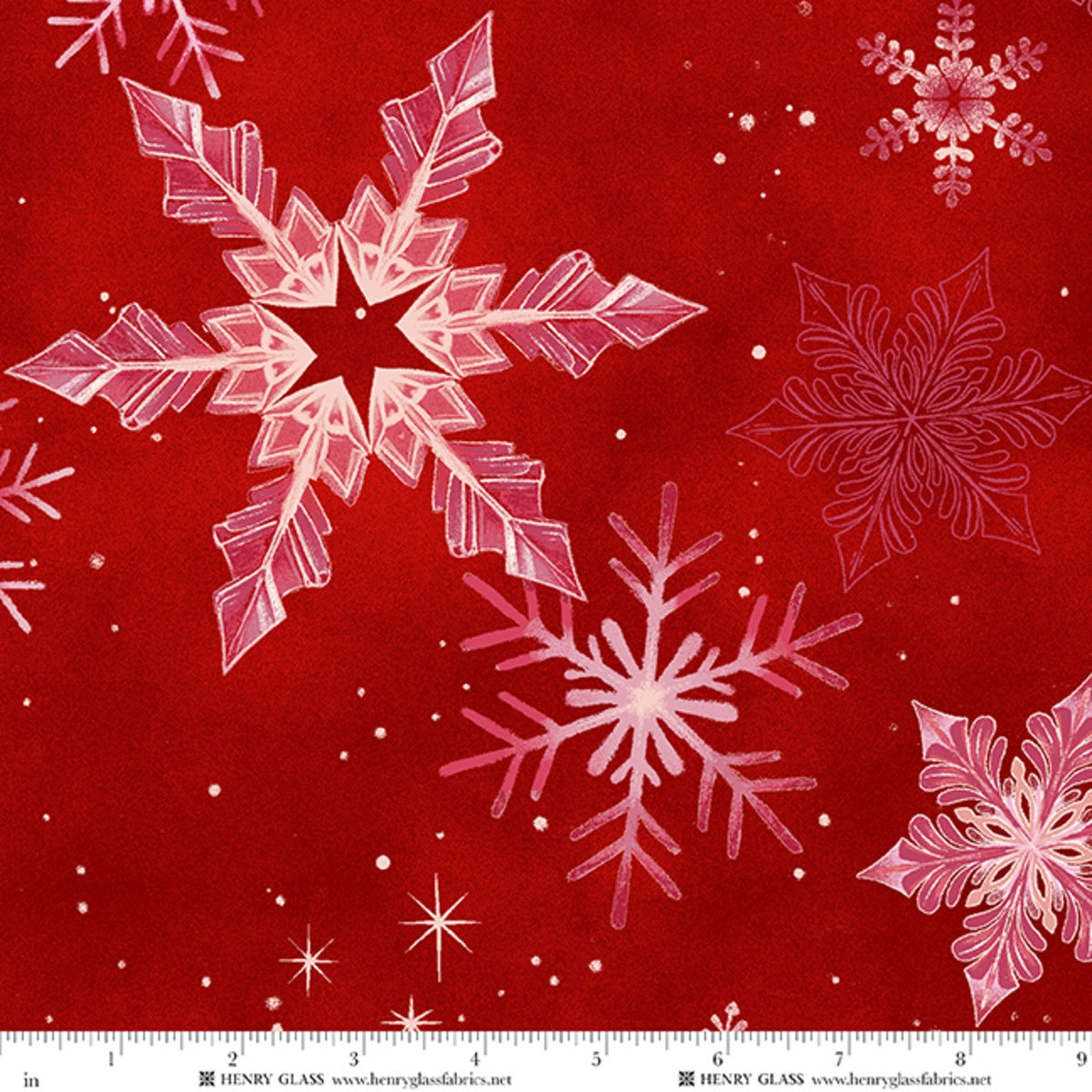 Crystal Cascade Red Snowflakes 108 inch Wide Quilt Backing Fabric by Henry Glass