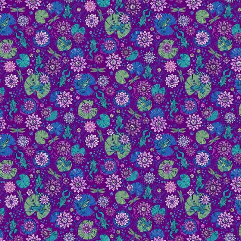 Water's Edge Purple Frogs Fabric Yardage