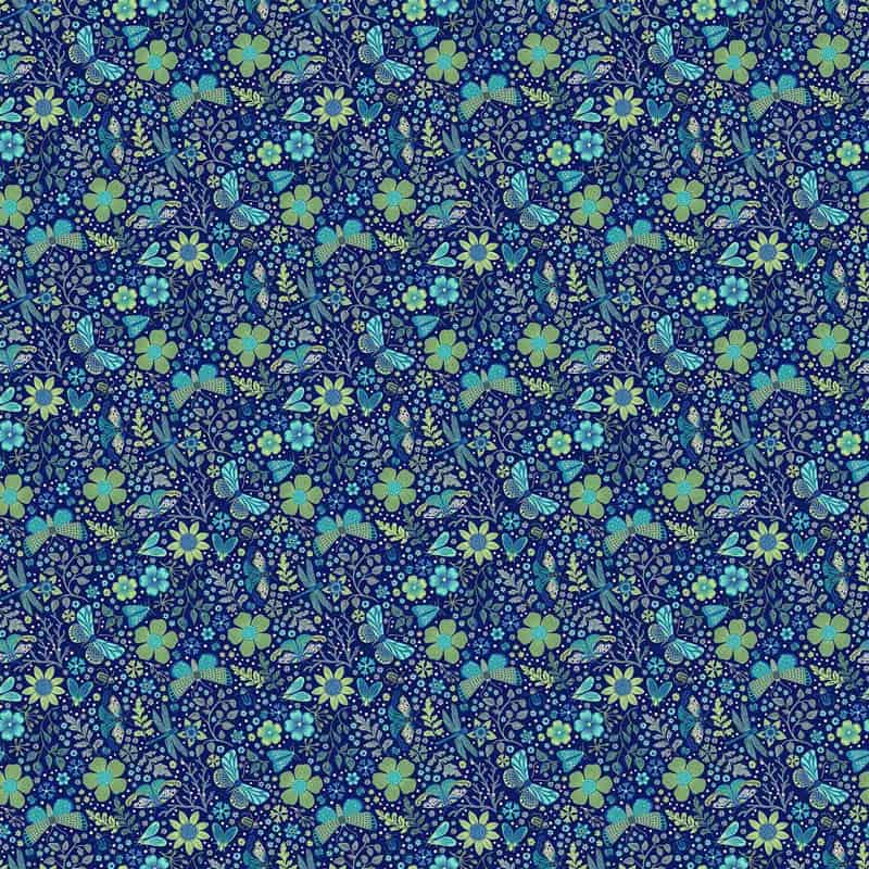 Water's Edge Scattered Insects Blue Fabric Yardage