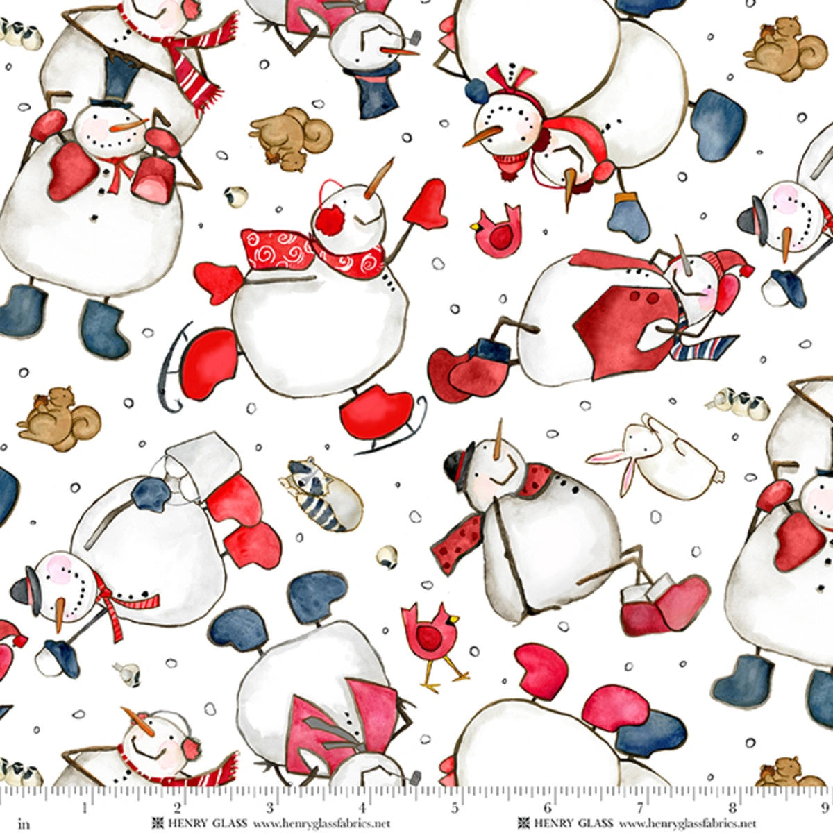 Snow Folks multi tossed snowmen Christmas quilt fabric yardage