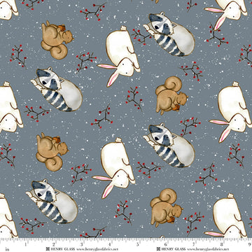 Snow Folks gray blue critters Christmas quilt fabric yardage