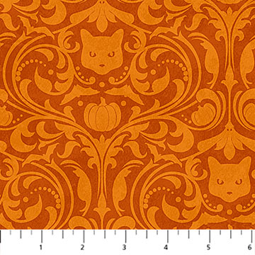 Hallow's Eve Orange Damask Fabric Yardage