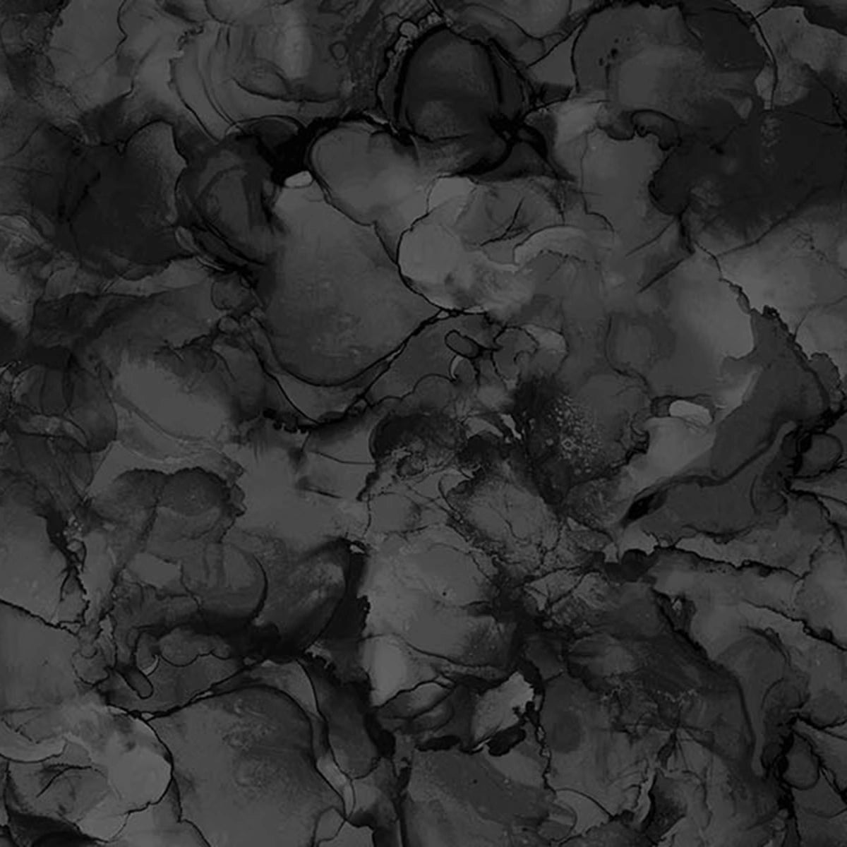 Mirage Ebony Fabric Yardage by Northcott features abstract black and dark gray marble textures with swirling patterns, creating a dramatic, moody look—ideal for quilting cotton projects.