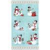 Holly Jolly Turquoise Multi Snowmen Blocks Panel - quilt fabric panel for quilting projects