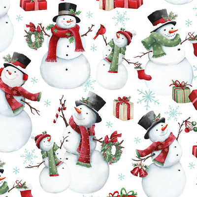 Holly Jolly White Multi Snowmen Fabric Yardage